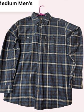 Orvis Men's Navy and Cream Plaid Button-Down Shirt